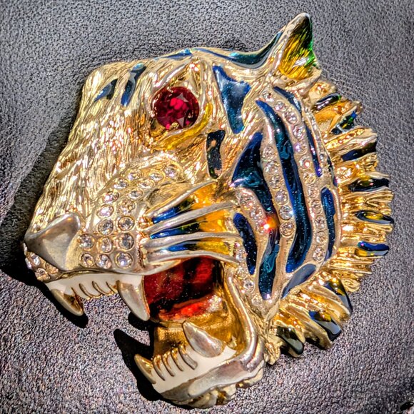 Gucci Black Rajah Broadway Smooth Leather Jeweled Tiger Head Clutch - Picture 3 of 15